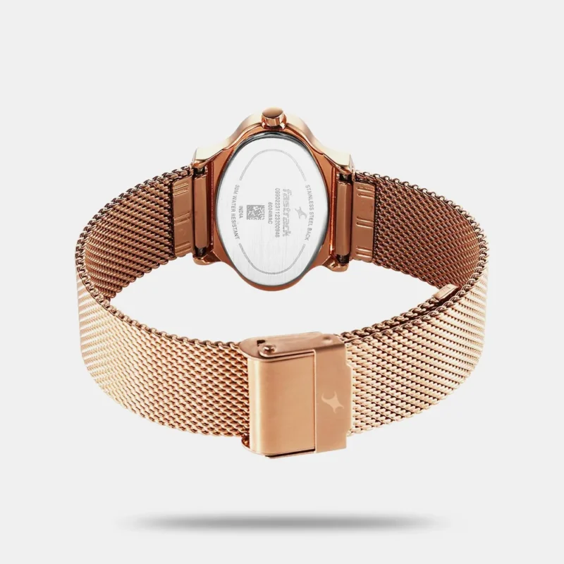 Fastrack Pulse Quartz Analog White Dial Rose Gold Stainless Steel Strap Watch For Girls - 6004WM01F - Image 4