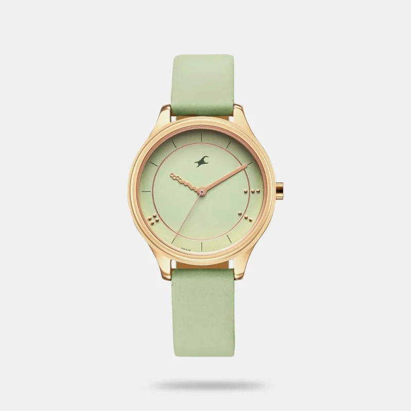 Fastrack Stunners Quartz Analog Green Dial Green Leather Strap Watch For Girls - 6296WL02