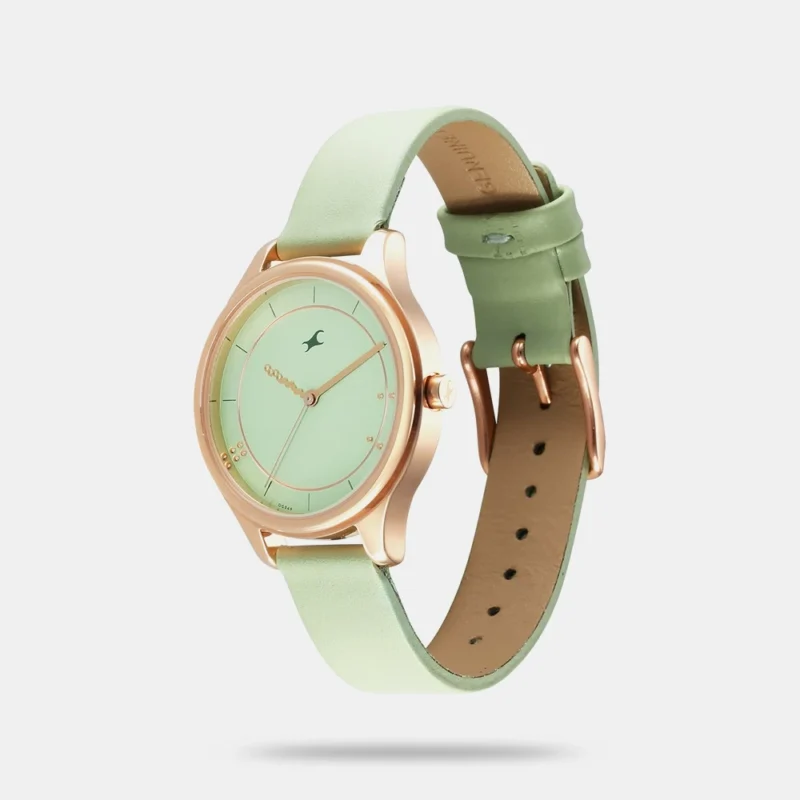 Fastrack Stunners Quartz Analog Green Dial Green Leather Strap Watch For Girls - 6296WL02 - Image 2