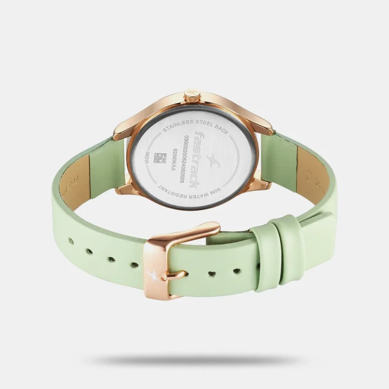 Fastrack Stunners Quartz Analog Green Dial Green Leather Strap Watch For Girls - 6296WL02 - Image 3