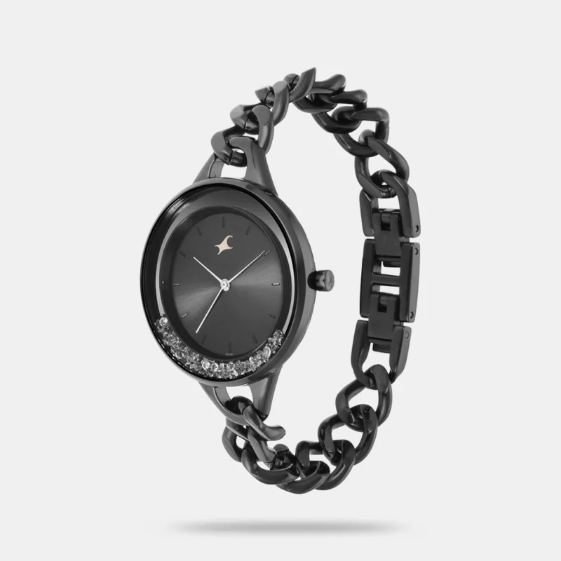 Fastrack Glitch Quartz Analog Black Dial Metal Strap Watch for Girls - 68026NM01 - Image 2