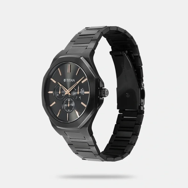 Titan Classic Slim Multifunction Quartz Multifunction Black Dial Stainless Steel Strap Watch For Men - 90198NM01 - Image 2