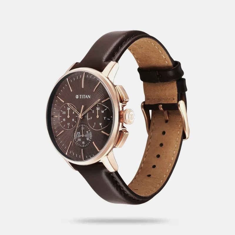 Titan Light leathers Multifunction Brown Dial Leather Strap Watch For Men - 90200WL01 - Image 2