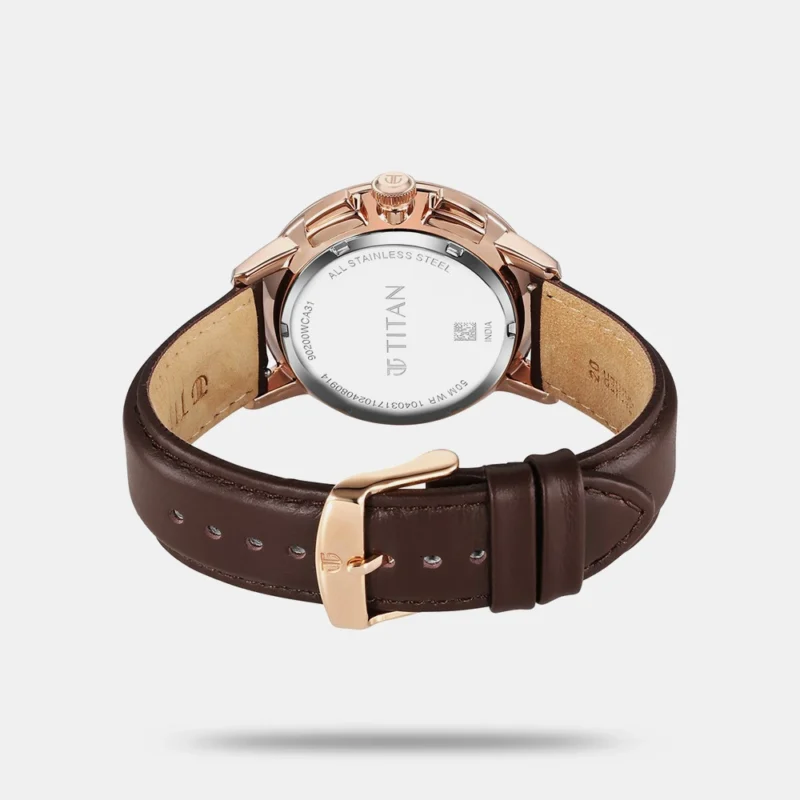Titan Light leathers Multifunction Brown Dial Leather Strap Watch For Men - 90200WL01 - Image 3
