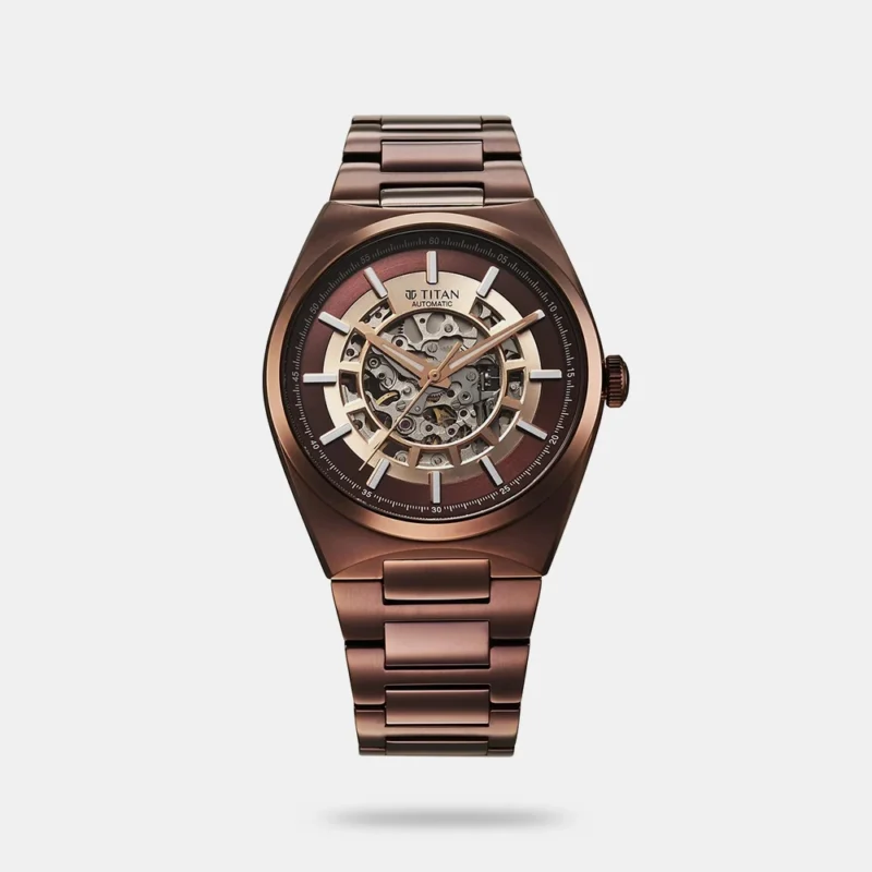 Titan Nexus Skeletal Automatic Analog with Brown Dial Brown Stainless Steel Strap Watch for Men - 90221QM01