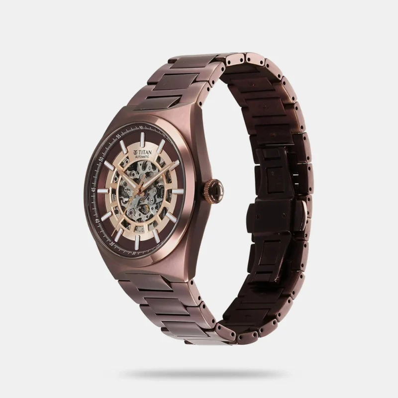 Titan Nexus Skeletal Automatic Analog with Brown Dial Brown Stainless Steel Strap Watch for Men - 90221QM01 - Image 2