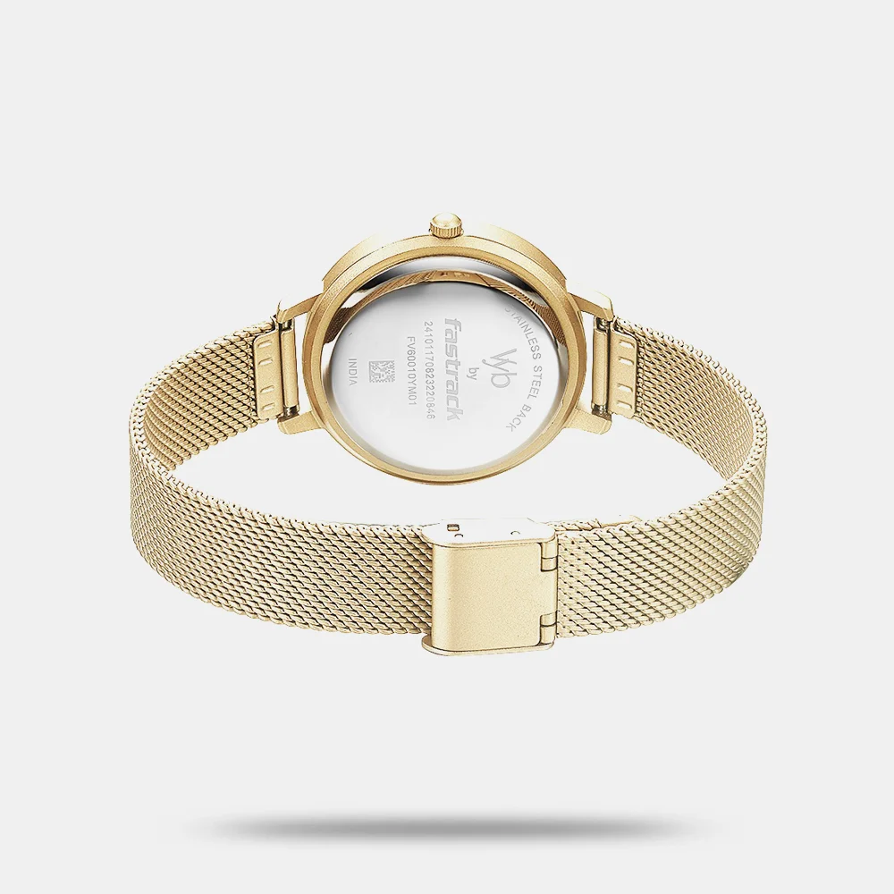 https://watchpalace.in/product/fastrack-vyb-aurora-quartz-analog-golden-dial-stainless-steel-strap-watch-for-girls-fv60010ym01w/ Fastrack Vyb Aurora Quartz Analog Golden Dial Stainless Steel Strap Watch for Girls - FV60010YM01W - Image 3