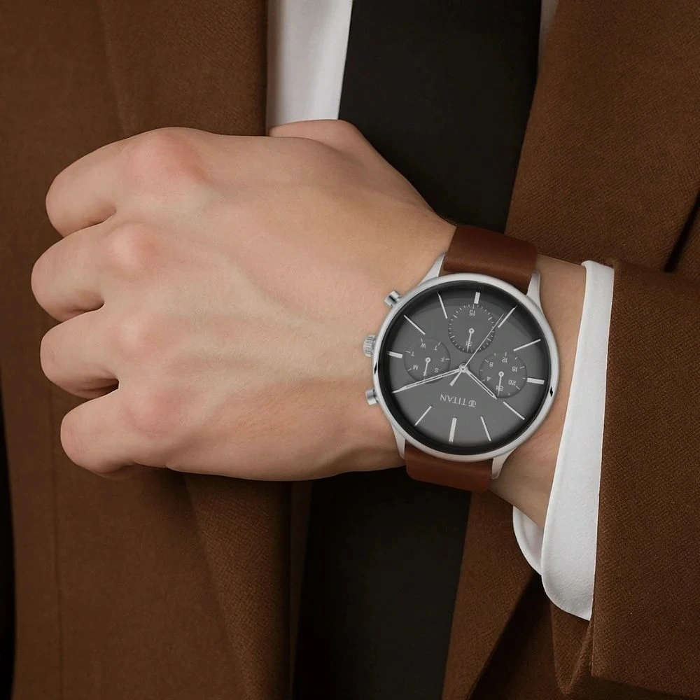 https://watchpalace.in/product/titan-light-leathers-multifunction-black-dial-brown-leather-strap-watch-for-men-nq90134sl01/ Titan Light Leathers Multifunction Black Dial Brown Leather Strap Watch For Men - NQ90134SL01 - Image 5