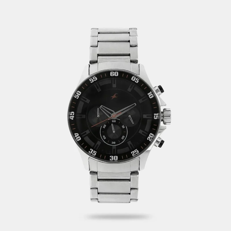 Fastrack Big Time Quartz Chronograph Black Dial Metal Strap Watch for Guys - NR3072SM04