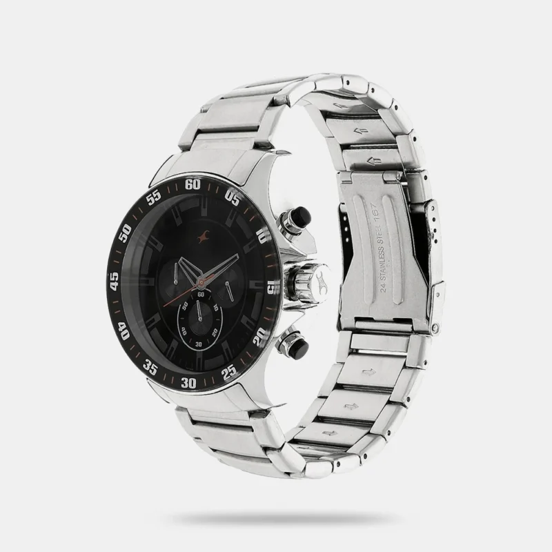 Fastrack Big Time Quartz Chronograph Black Dial Metal Strap Watch for Guys - NR3072SM04 - Image 2