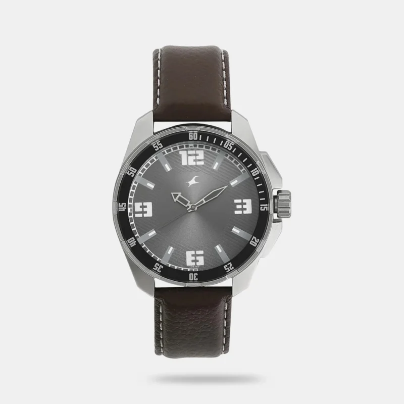 Fastrack Quartz Analog Grey Dial Leather Strap Watch for Guys - NR3084SL02