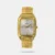 https://watchpalace.in/product/titan-quartz-analog-with-day-and-date-silver-dial-stainless-steel-strap-watch-for-men-ns1581ym04/ This analog watch for men features a rectangular dial that is silver in colour. Enclosed in a golden case with a crown that lets you adjust the time, the dial has plain three hands, a day and date display at the third hour interval, Roman numerals at the third and sixth hour intervals and slanted markings at the five minute intervals. Made of stainless steel, the golden strap is fitted with a special three-piece sliding clasp. This timepiece is equipped with a 3 ATM water resistant depth which makes it user-friendly. It comes with a 24 month warranty.