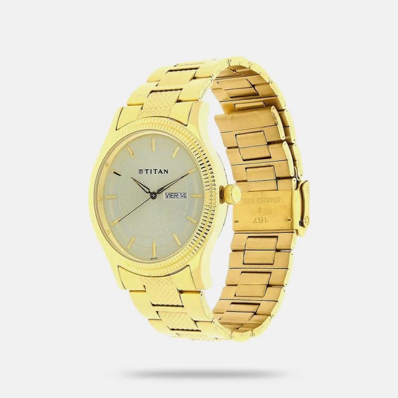 Titan Analog with Day and Date Quartz Champagne Dial Metal Round Stainless Steel Strap watch for Men - NS1650YM06 - Image 2