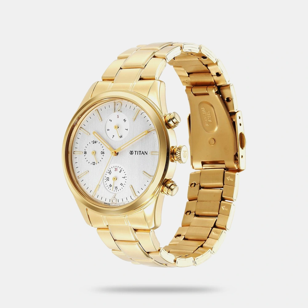https://watchpalace.in/product/titan-black-and-gold-silver-dial-analog-with-day-and-date-stainless-steel-strap-watch-for-men-ns1805ym01/ Titan Black and Gold Silver Dial Analog with Day and Date Stainless Steel Strap Watch for Men - NS1805YM01 - Image 2
