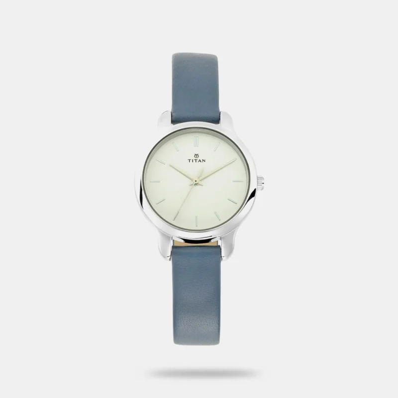 Titan Women's Chic minimalist watch with White dial and leather strap - NS2481SL10