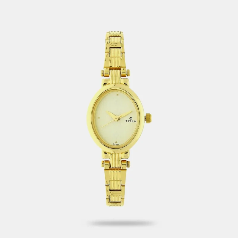 Titan Quartz Analog Champagne Dial Watch For WomenWith Golden Stainless Steel Strap - NS2535YM01