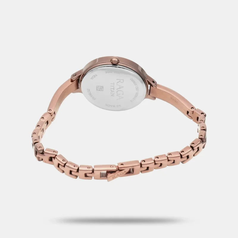 Titan Quartz Analog with Date Rose Gold Dial Brown Metal Strap Watch For Women - NS2578QM01 - Image 3