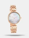 https://watchpalace.in/product/raga-womens-sundial-gold-elegance-the-timeless-statement-watch-ns2608wm01/ Wrap your wrist in shades of rose! Featured in Titan Raga Viva collection and encased in a round metal case is this rose gold dial analog watch, a subtle combination of classic style and trendy colours. The lovely dial is paired beautifully with the rose gold metallic strap. The watch shows the time with metal applique indices placed at five-minute intervals and three plain hands. Designed ergonomically, the strap of the watch amazingly serves as a stylish and fitting bracelet having jewellary clasp for the pleasing fit. What makes it both fab and functional is its 3 ATM water resistance and the mineral glass over the dial acting as it shield.