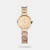 https://watchpalace.in/product/raga-womens-sundial-gold-elegance-the-timeless-statement-watch-ns2608wm01/ Wrap your wrist in shades of rose! Featured in Titan Raga Viva collection and encased in a round metal case is this rose gold dial analog watch, a subtle combination of classic style and trendy colours. The lovely dial is paired beautifully with the rose gold metallic strap. The watch shows the time with metal applique indices placed at five-minute intervals and three plain hands. Designed ergonomically, the strap of the watch amazingly serves as a stylish and fitting bracelet having jewellary clasp for the pleasing fit. What makes it both fab and functional is its 3 ATM water resistance and the mineral glass over the dial acting as it shield.