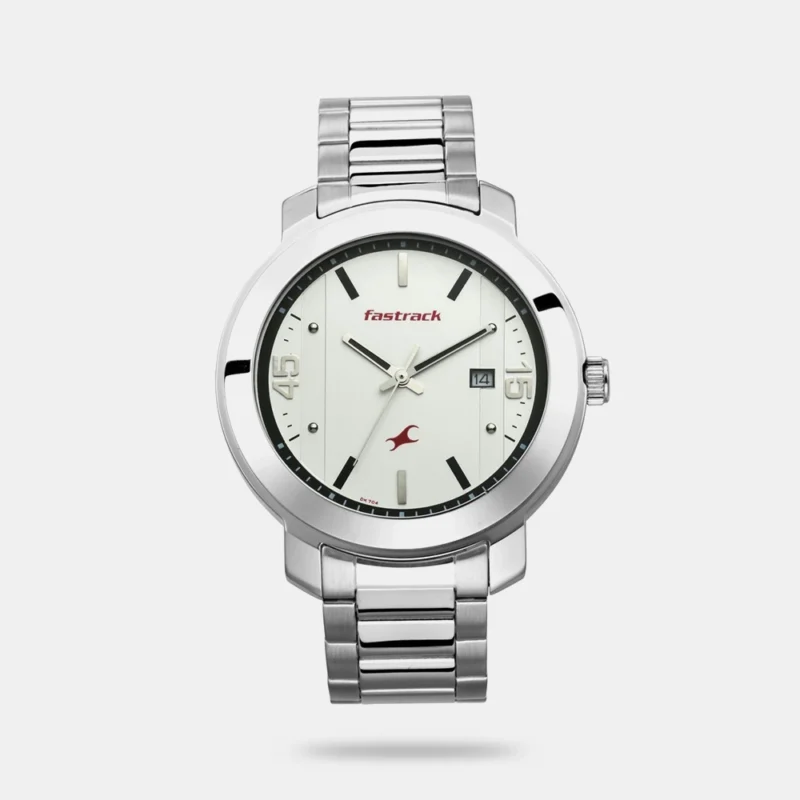 Fastrack Bare Basics Quartz Analog with Date White Dial Stainless Steel Strap Watch for Guys - NS3246SM01