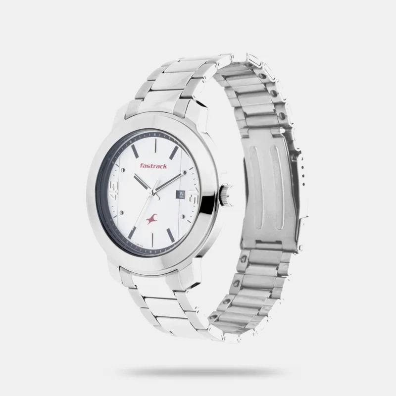 Fastrack Bare Basics Quartz Analog with Date White Dial Stainless Steel Strap Watch for Guys - NS3246SM01 - Image 2