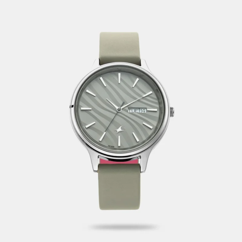 Fastrack Ruffles Quartz Analog with Day and Date Grey Dial Leather Strap Watch for Girls - NS6207SL01
