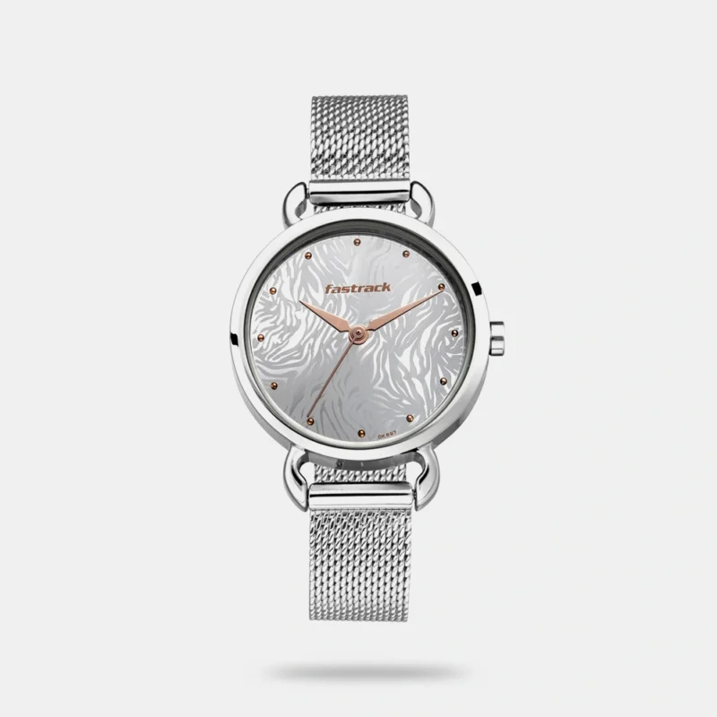 Fastrack Animal Print Quartz Analog Silver Dial Stainless Steel Strap Watch for Girls - NS6221SM01