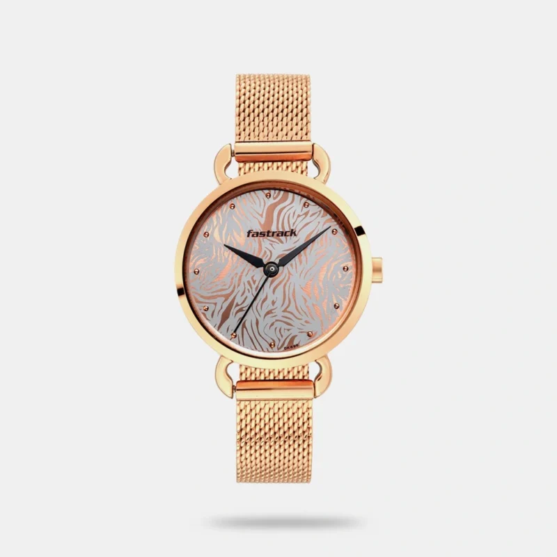 Fastrack Animal Print Quartz Analog Bicolour Dial Stainless Steel Strap Watch for Girls - NS6221WM01