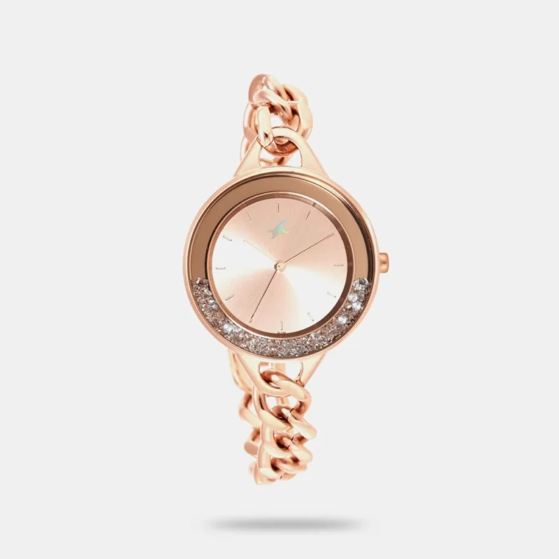 Fastrack Glitch Quartz Analog Rose Gold Dial Metal Strap Watch for Girls - NS68026WM01