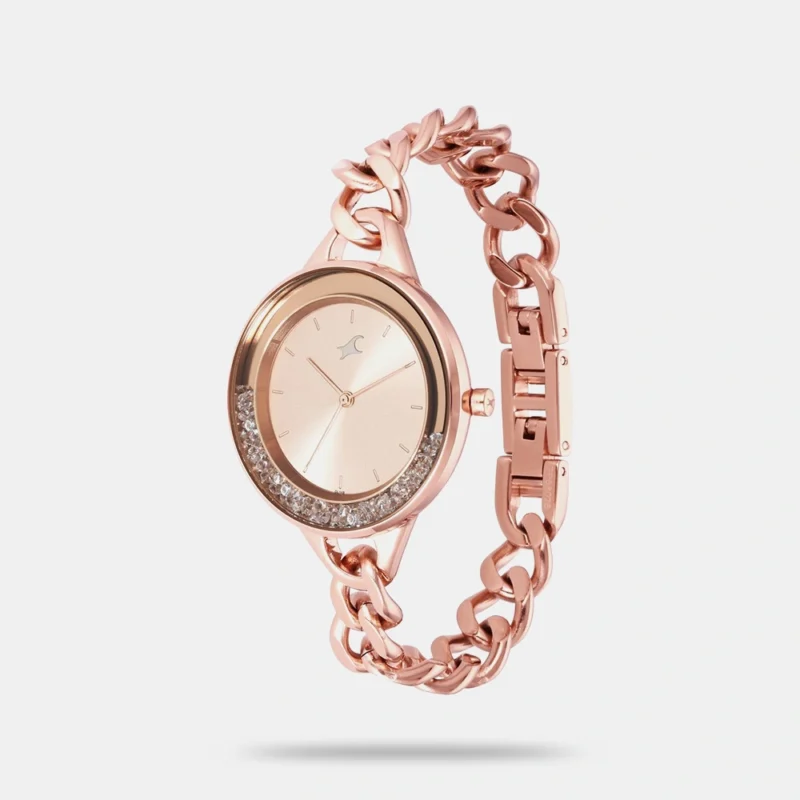 Fastrack Glitch Quartz Analog Rose Gold Dial Metal Strap Watch for Girls - NS68026WM01 - Image 2
