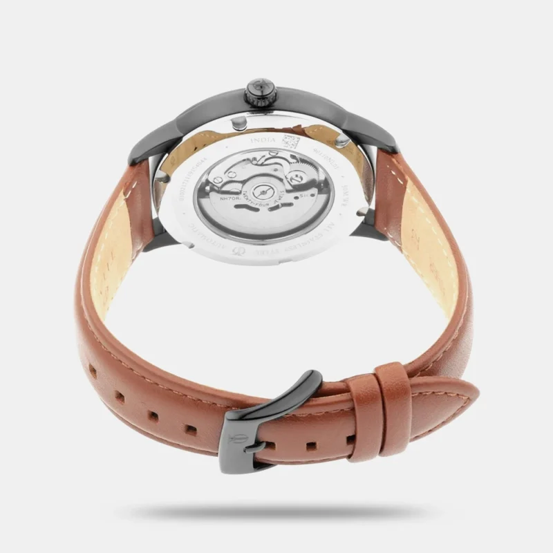 Titan Automatics Black Dial Tan Leather Strap Watch for Men - NS90110NL01 - Image 3