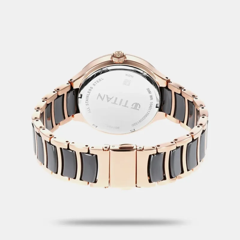 Titan Ceramic Fusion Quartz Multifunction Black Dial Rose Gold Dual-Toned Stainless Steel Bracelet Watch for Men - NS90148KD03 - Image 3