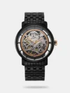 Elevate your evenings with this timepiece featuring an all-black dial, multifunction sub-dials, and sleek gold indices and hands. The watch boasts a gold shining case and a dual-tone solid stainless steel bracelet with gold and black ceramic links, culminating in a modern design with chic ceramic allure. Perfect for nights, pair this watch with a crisp black suit for a sophisticated and stylish look.