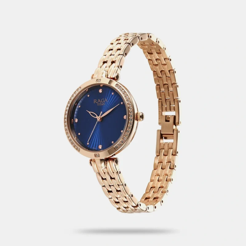 Titan Raga Showstopper Quartz Analog Blue Dial Rose Gold Metal Strap Watch For Women - NS95266WM01 - Image 2