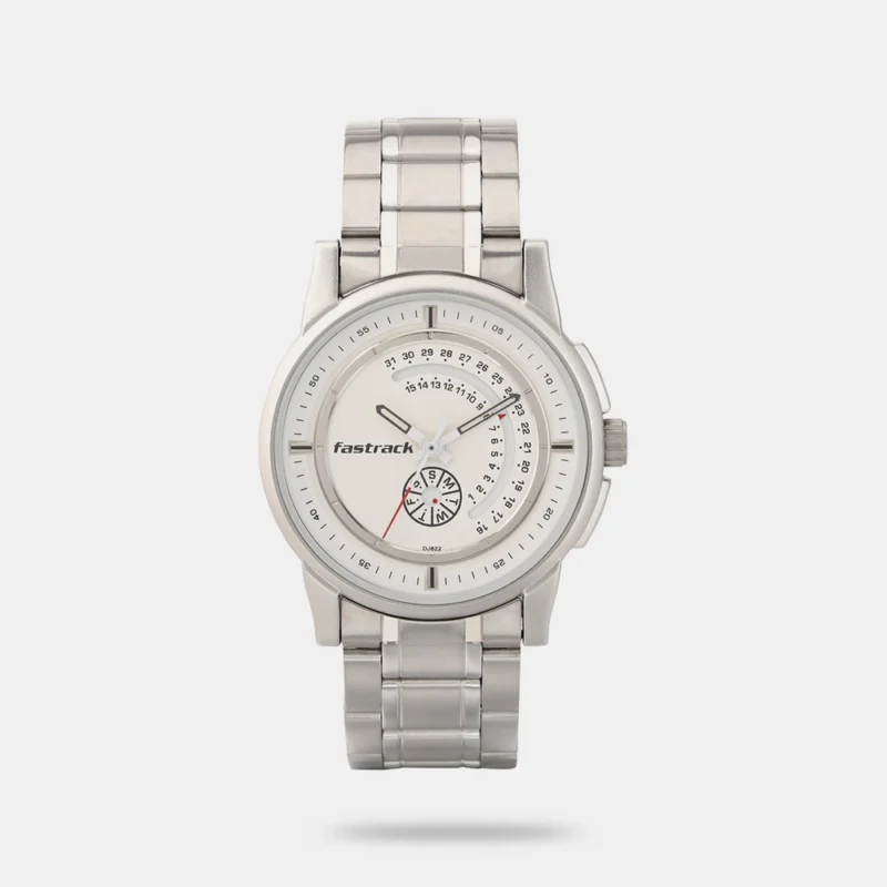 Fastrack Go Skate Quartz Analog with Day and Date White Dial Stainless Steel Strap Watch for Guys - NT3215SM01