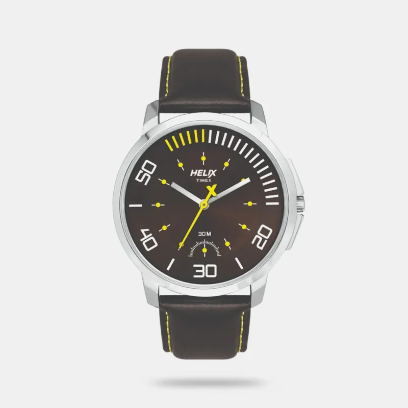 Helix By Timex Brown Round Analog Leather Watch Men - TW027HG06