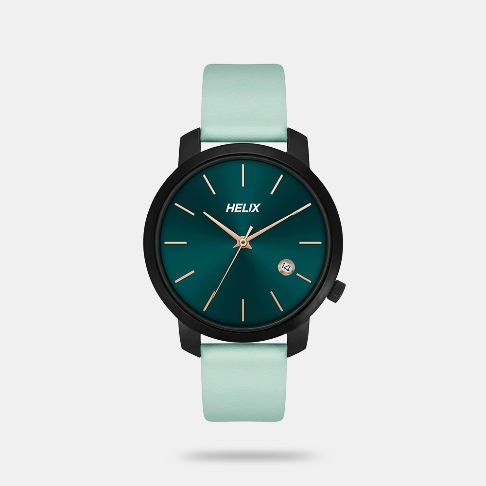 Helix By Timex Green Round Analog Leather Watch Women - TW032HL37