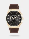 https://watchpalace.in/product/calvin-klein-distinguish-qtz-multifunction-black-round-dial-mens-watch-analog-watch-for-men-25200506/ Look stylish by donning this men's casual analog watch from the Distinguish collection by CALVIN KLEIN. Its stainless steel strap exudes a rose gold hue that accentuates the look of the watch. Safeguarded by a mineral glass and operated by a quartz movement, the black round dial is encompassed in a 44 mm case. It features chronograph. Furthermore, it is complemented with a push-button clasp that ensures a secure fit on the wrist.