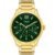 Look charming donning this men's analog watch from Timex. The stainless steel strap exudes a gold hue that accentuates the look of the watch. Encased in a 44 mm case, the green round dial is protected by a mineral glass. It features plain three hands. Besides, it is completed with a push-button clasp to ensure a secure fit on the wrist.