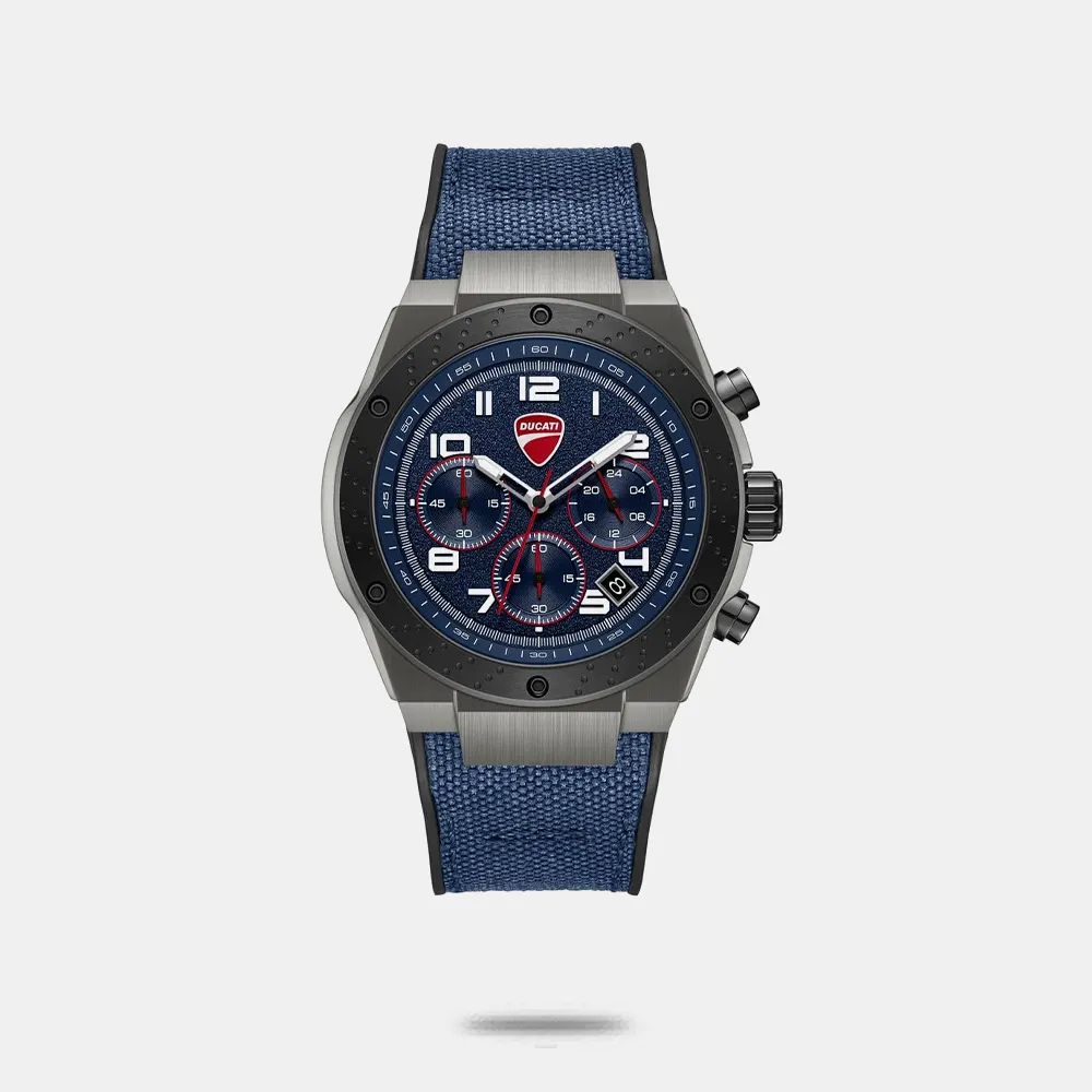 Ducati Quartz Chronograph Blue Dial Black Silicone Strap Watch For Men - DTWGO0002502W