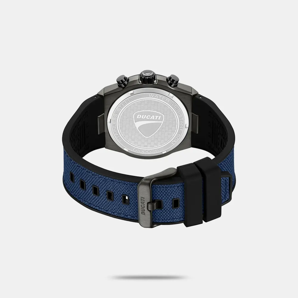 Ducati Quartz Chronograph Blue Dial Black Silicone Strap Watch For Men - DTWGO0002502W - Image 3