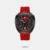 Built to stand apart, DT025 chronograph features a commanding bullhead case that moves the pushers to the top, putting control where it matters most. The ion-plated black case blends brushed and polished finishes, framing a red dial that’s anything but conventional. A layered honeycomb texture as a backdrop, while a screwed-in central component gives the surface a mechanical depth. The dial is anchored by a singular hour hand, with sub-dials positioned on either side. Bold numerals, radial detailing, and three-color accent on the dial complete the layout.