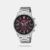 Discover Casio watch for men, featuring a maroon dial, a silver strap made of stainless steel in a round case. Built with mineral and stainless steel body to balance clarity and durability. Dimensions include 40 mm dial size, 10 - 14 mm profile for comfortable wear. Key features: quartz movement, chronograph display, 10 atm water resistance. A secure foldover clasp ensures a dependable fit.