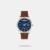 Discover Timex watch for men, featuring a blue dial, a brown strap made of leather in a round case. Built with stainless steel body to balance clarity and durability. Dimensions include 41 mm dial size, 11 - 20 mm strap width, 10 - 14 mm profile for comfortable wear. Key features: quartz movement, analog display, 5 atm water resistance. A secure pin buckle ensures a dependable fit.