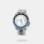 The Seiko 5 Sports SKX GMT (SSK033K1) is an entry-level automatic travel watch featuring a striking silvery-white sunray dial and a dual-tone black and translucent blue 24-hour bezel. Powered by the reliable Calibre 4R34 movement, it tracks a second time zone via an independent blue GMT hand and offers 100m water resistance, a date magnifier, and a premium 5-link stainless steel bracelet.