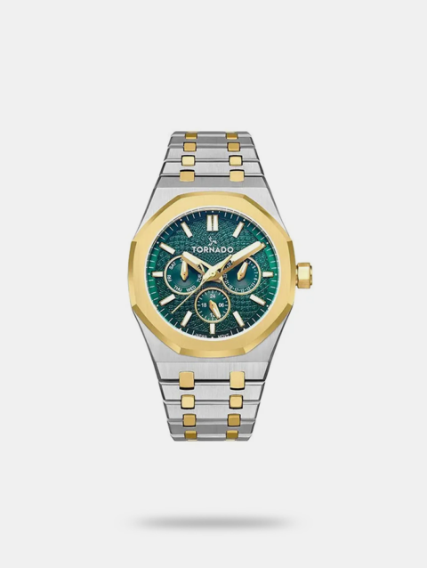 TORNADO AURORA Men's Multi Function Green With Gold Bezel Ring Watch - T23104-TBTG