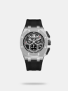 The Tornado Lumina Chronosphere (T25103-SSLLB) is a premium men's sports watch featuring a bold 43 mm silver stainless steel case, a black octagonal bezel, and a vibrant blue multi-dial face. Powered by a precise Japanese quartz chronograph movement, it is built for durability with a scratch-resistant sapphire crystal, a flexible blue silicone strap with a butterfly deployment clasp, and 10 ATM water resistance.