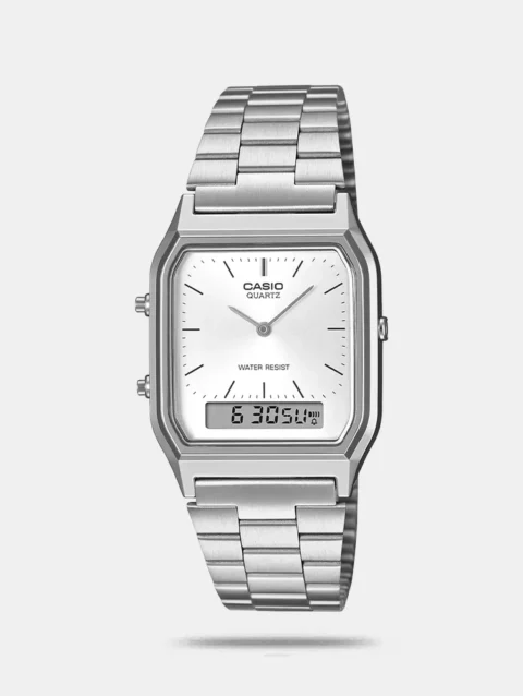 Vintage Unisex Quartz White Dial Analog-Digital Stainless Steel Watch AD290