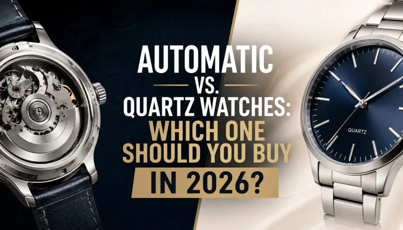 Automatic watch and quartz watch side-by-side with blog headline reading Automatic vs. Quartz Watches: Which One Should You Buy in 2026?