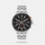 The Timex Vector TWEG35002 is a premium men's analog chronograph watch designed for a bold and commanding wrist presence [0.6.1, "0.6.4"]. It features a deep black dial with classic sub-dials, housed in a durable 45.95 mm stainless steel case and paired with a matching silver stainless steel bracelet. Powered by a precise quartz movement and shielded by scratch-resistant mineral glass, this timepiece combines classic sport-luxury styling with 50-meter water resistance.